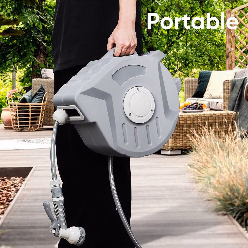 Dprodo Retractable Automatic Garden Hose Reel with Wall Bracket, 20m, Grey – 7