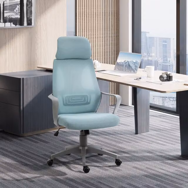 Vinsetto Blue Ergonomic Executive Office Chair with Headrest and Armrests