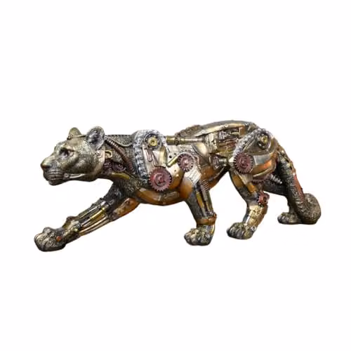 Gifts Direct 2 U Steampunk Big Cat Ornament in Silver and Bronze Metal Effect Statue – 3