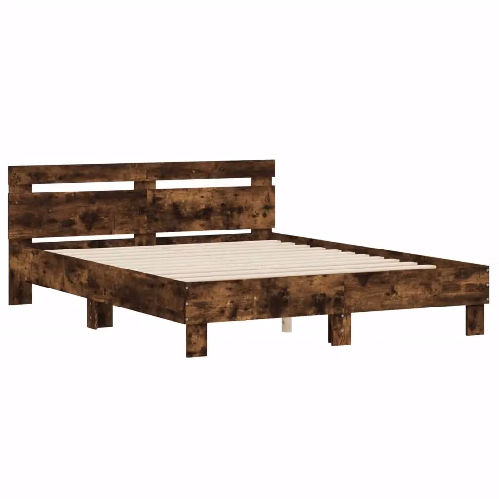 Berkfield Home Smoked Oak Bed Frame in Brown, W/D/H: 140 x 190 cm – 2