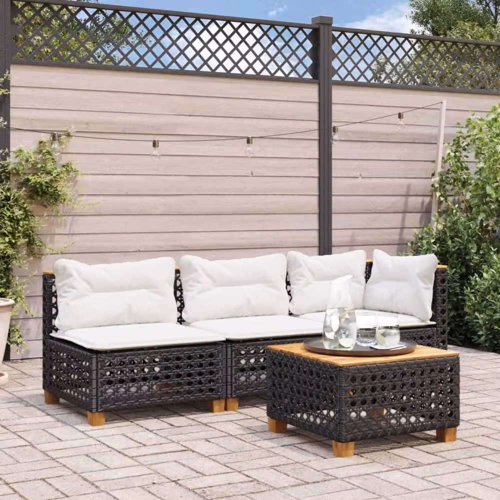 Berkfield Home Black Poly Rattan and Acacia Wood Garden Table W/D/H: 55 x 55 x 36 cm – 3