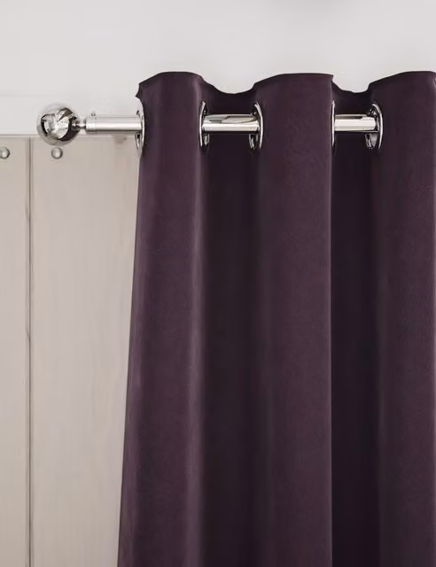 M&S Dark Purple Velvet Thermal Eyelet Curtains