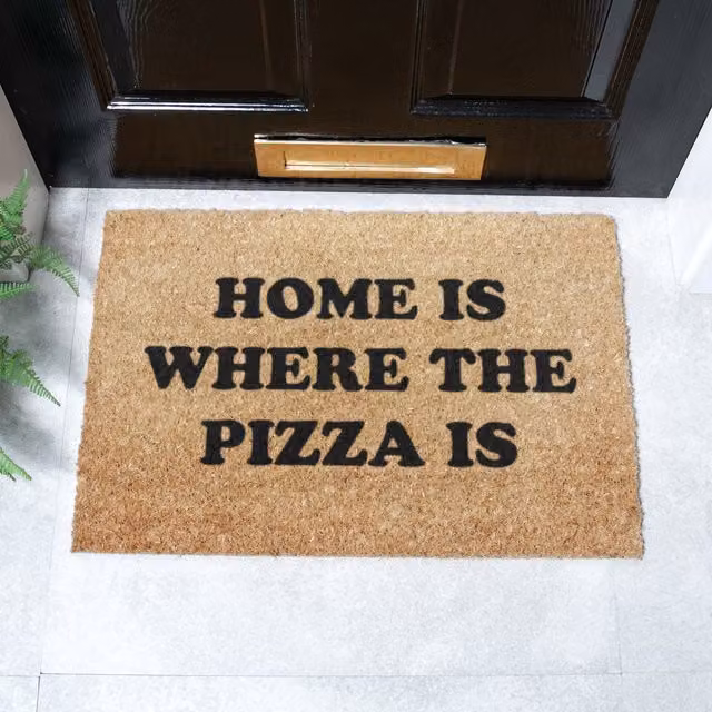 Artsy Mats Home is Where The Pizza is Doormat, Brown, Coir and Natural Rubber, Non-Slip and Weatherproof