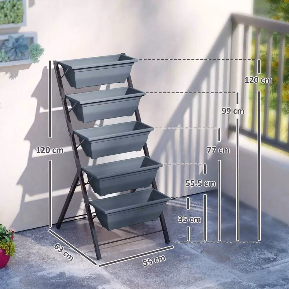 Kelvenix 5-Tier Raised Ladder Planter in Grey – 3