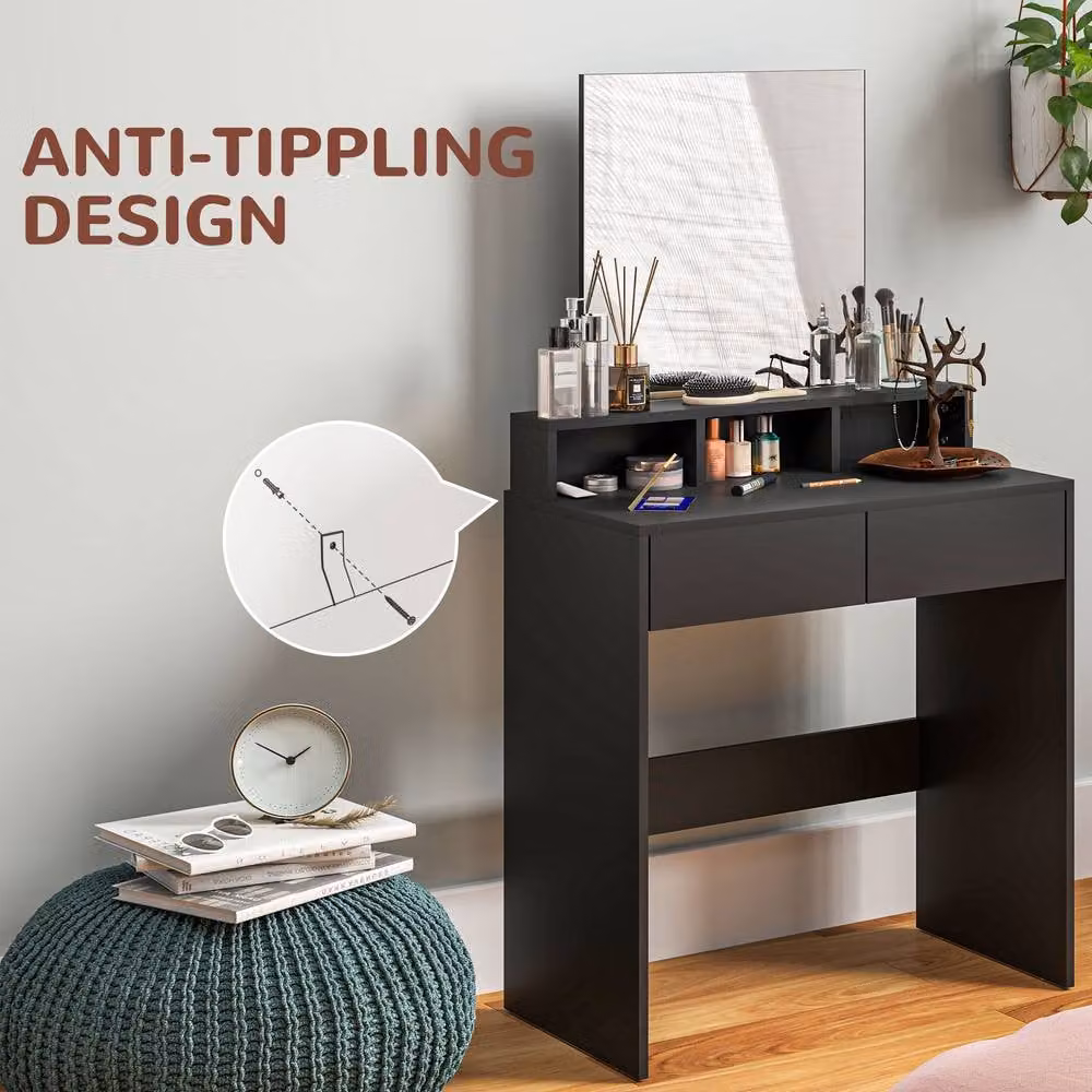 HOMCOM Modern Black Dressing Table with Mirror and Drawers for your Bedroom – 4