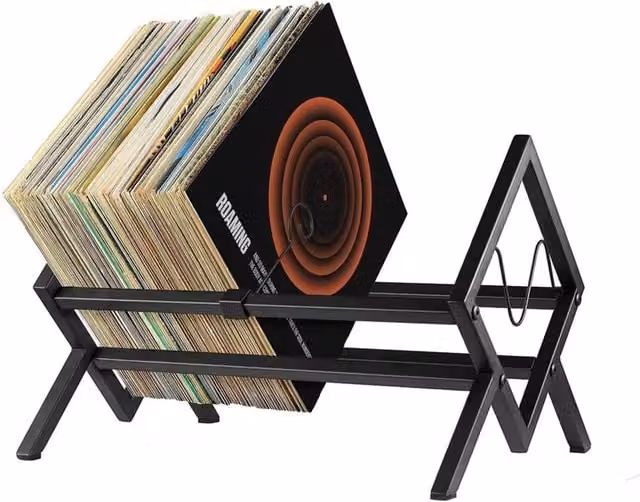 VOGREX Black Metal Vinyl Record Organizer Holder for 80-100 LPs – 1