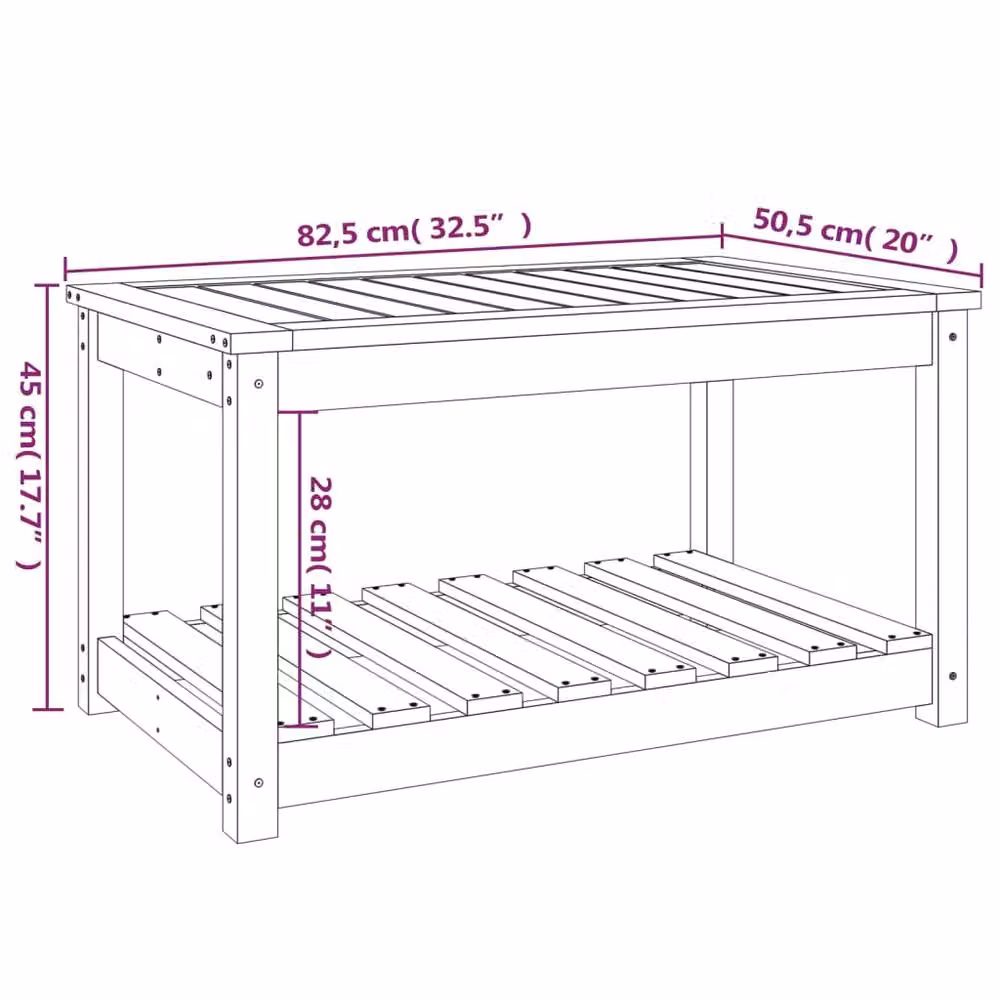 Berkfield Black Solid Pine Garden Table, W/D/H: 82.5 x 50.5 x 45 cm – 5