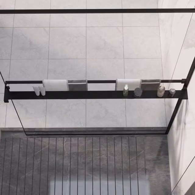 Berkfield Home Wall-Mounted Aluminium Shower Shelf in Matt Black, Width: 118 cm