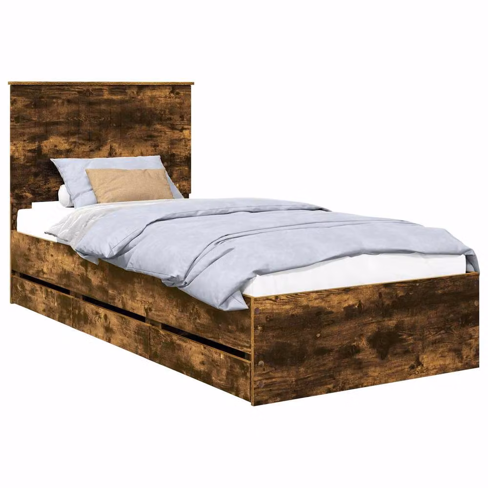 Berkfield Home Modern Bed Frame with Drawer in Smoked Oak Brown, W/D/H: 90 x 190 cm – 2