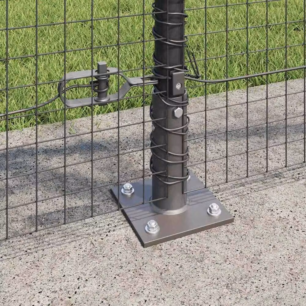Berkfield Home Grey Steel Welded Wire Fence with 13 Flanged Posts, 0.8 x 25 m – 4