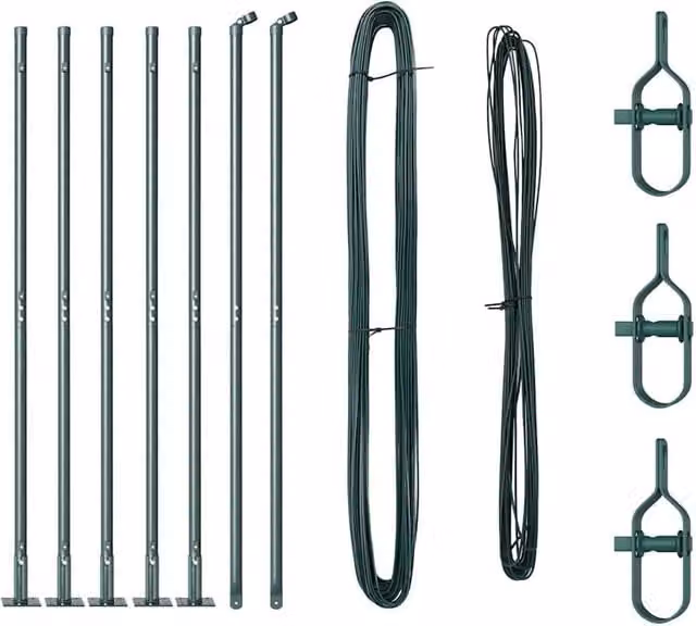 Berkfield Home Set of 14 Round Bolt Down Steel Fence Posts, Green