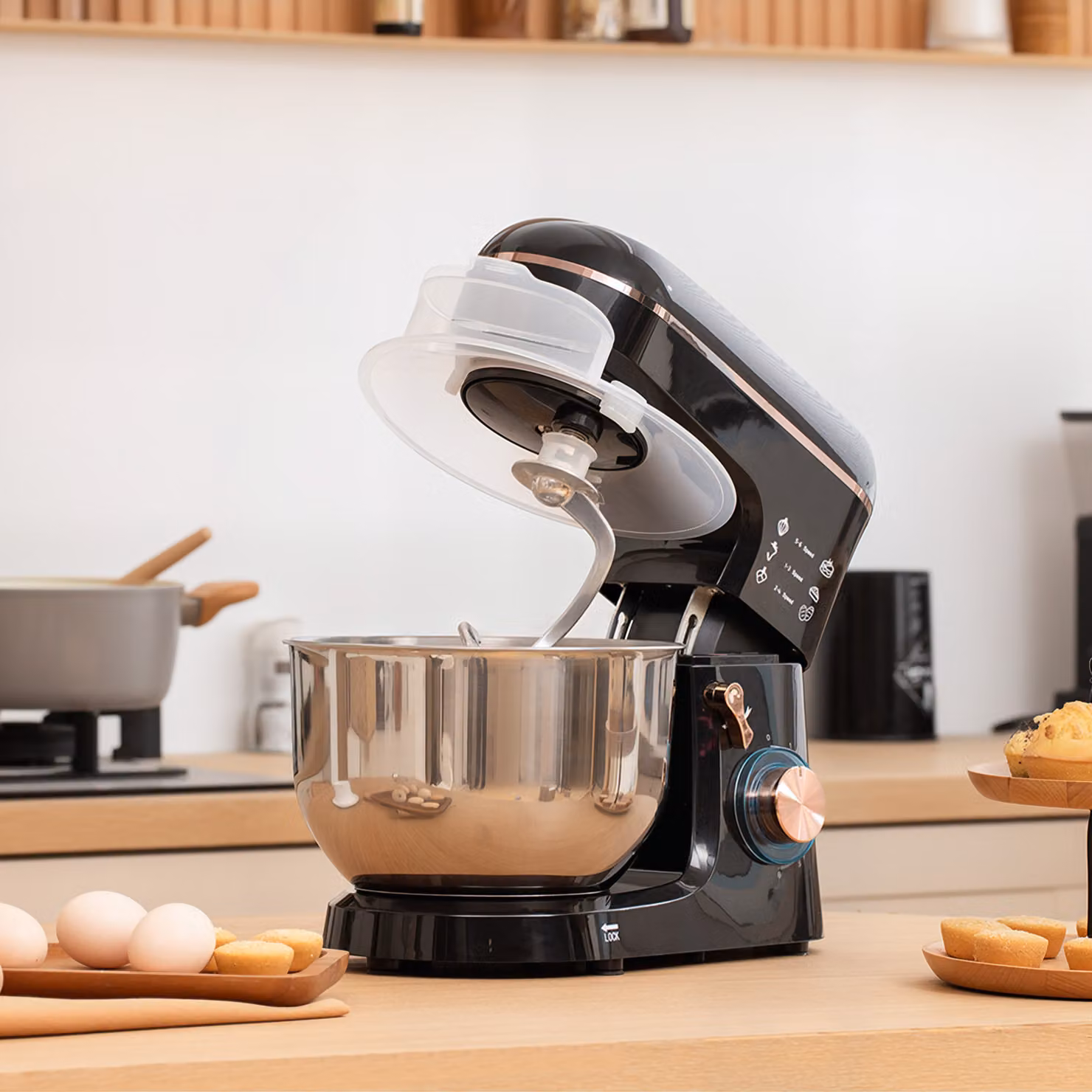 HOMCOM Stand Mixer for Baking with 5L Stainless Steel Bowl, 6 Speeds, Pulse Setting and Overheat Protection, Black – 2