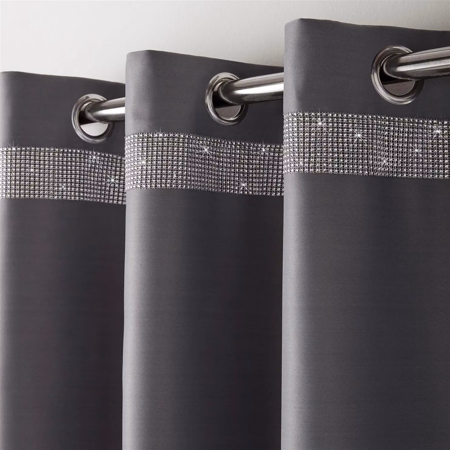 Luxury Living Palace Diamante Silver Blackout Eyelet Curtains, Width: 117 cm, Height: 137 cm – 2