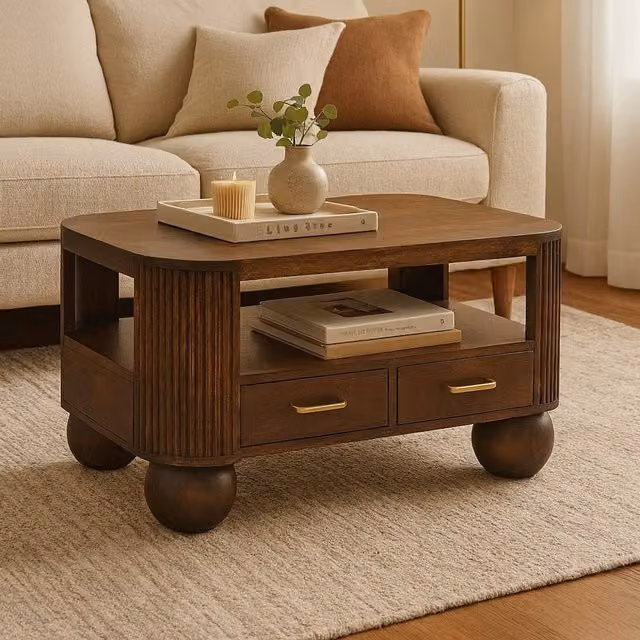 Artisan Furniture Modern Rectangular Mango Wood Coffee Table in Brown