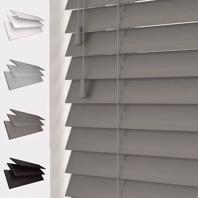 Blinds Outlet Faux Wood String Venetian Blind in Dark Grey, Width: 120 cm, Drop: 120 cm