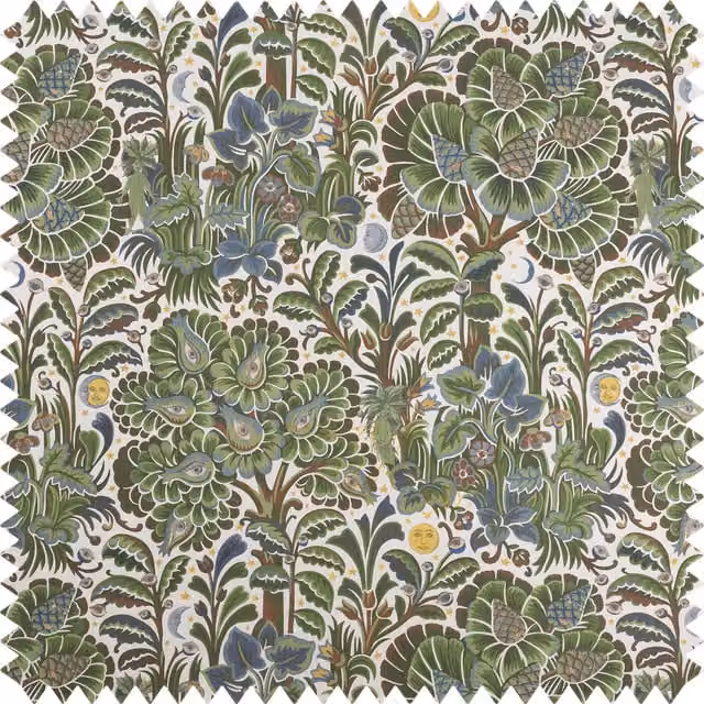 House of Hackney Moon Garden Organic Cotton Linen in Green and White