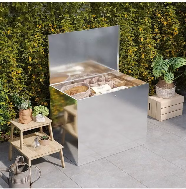 Living and Home Large Galvanised Steel Feed Storage Bin with One Compartment in Silver