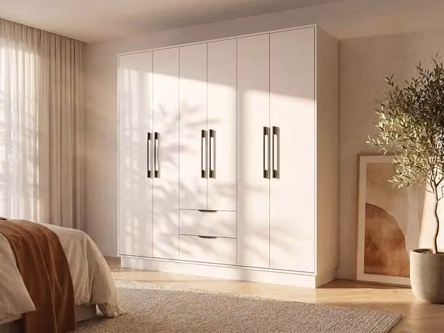Vente-unique FEOVA White Wardrobe with 6 Doors and 2 Drawers, W: 162 cm, D: 46.5 cm, H: 182 cm – 1