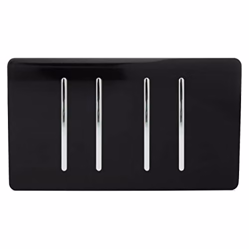 Trendi 4 Gang 2 Way Screwless Raised Front Quad Electrical Wall Light Switch in Piano Black and Chrome – 2