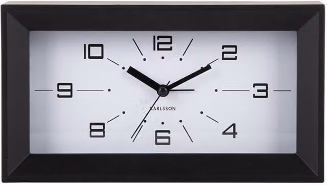 PRESENT TIME Karlsson Lujo Analog Retro Tabletop Alarm Clock, Black, Rectangular