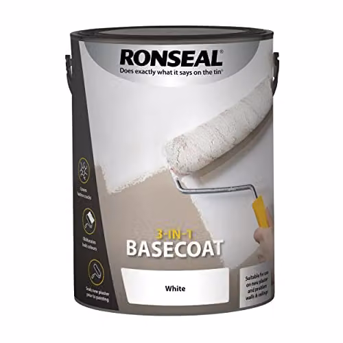 Ronseal 3-in-1 Quick Drying Plaster Basecoat Paint, White, 5 l
