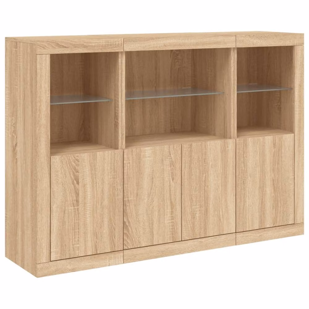 Berkfield Home Set of 3 Sonoma Oak Sideboards with Integrated LED Lighting in Light Tan – 4
