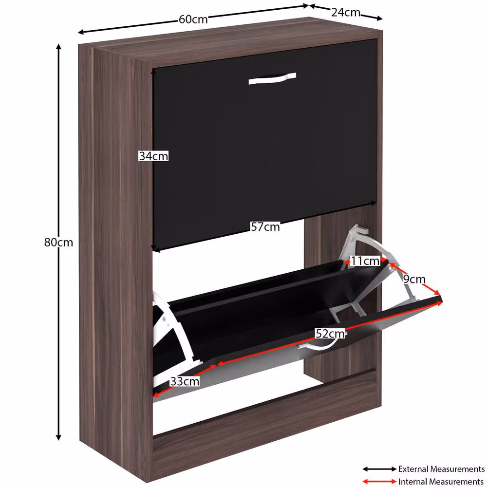 HD Designs Modern 2 Drawer Black Shoe Cabinet Organizer with Tilting Compartments – 2