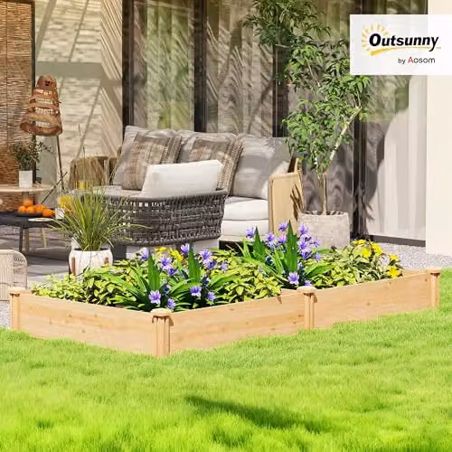 Outsunny Wooden Raised Garden Bed Planter Box in Natural Brown, W/D/H: 121 x 235 x 26 cm – 2