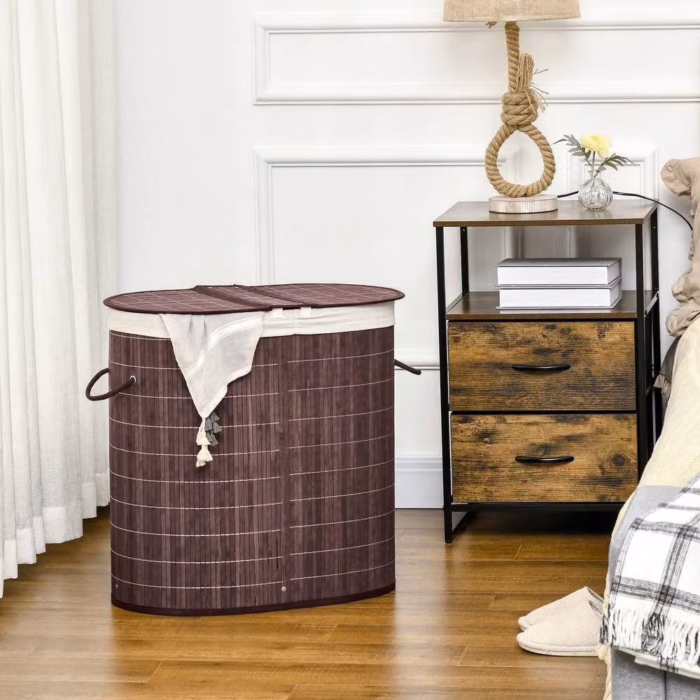 HOMCOM 100L Bamboo Laundry Basket with Lid and Removable Bag, Brown – 2
