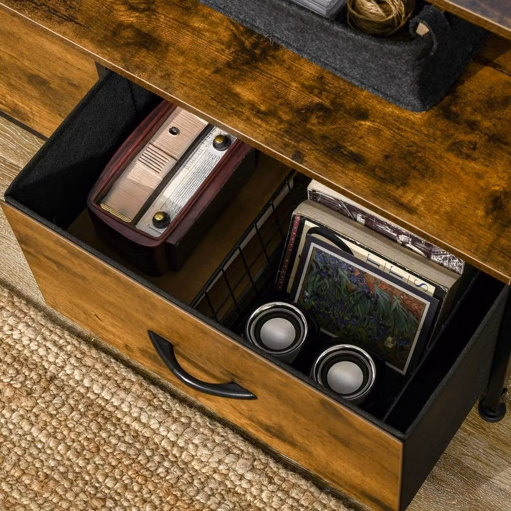 Wyld Haus Elsuve Industrial 3 Drawer Storage Chest in Rustic Brown Metal and Fabric – 8