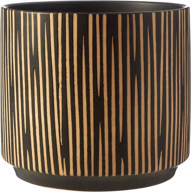 Orsina Large Black and Cream Striped Ceramic Planter