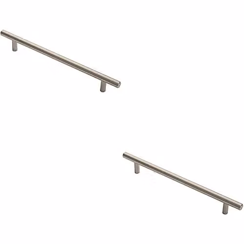Loops 2 Pack Round T-Bar Cabinet Pull Handles in Brushed Satin Nickel, 252 x 12 mm with 192 mm Fixing Centres