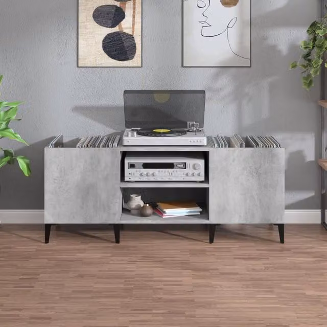 Berkfield Home Record Cabinet in Concrete Grey, W/D/H: 121 x 38 x 48 cm – 1