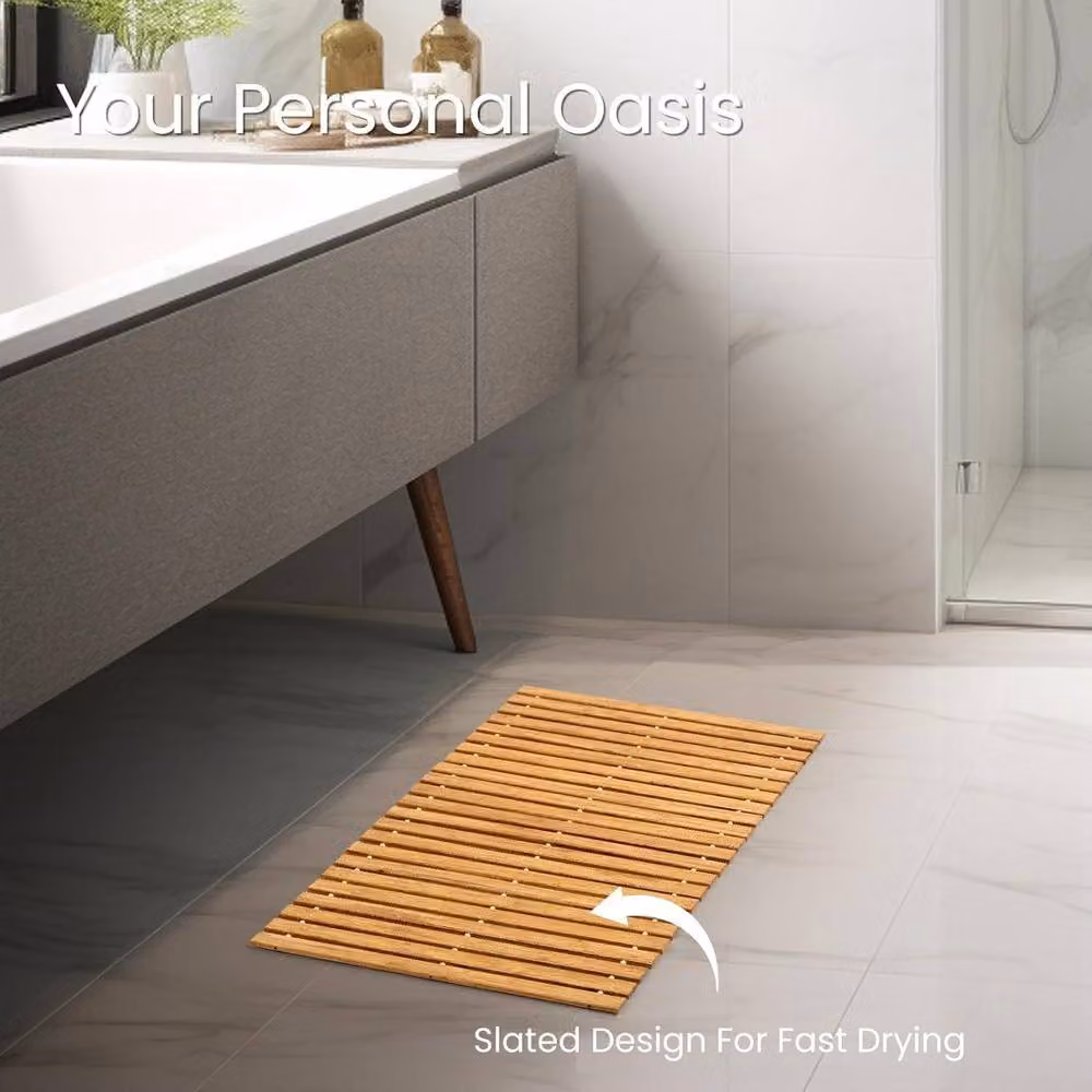 MantraRaj Brown Bamboo Roll Up Bath Duckboard Mat, W: 60 cm, D: 40 cm, H: 2.54 cm – 4