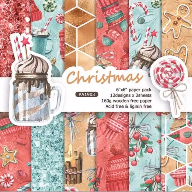 Syntego Pack of 24 Sheets Pink and Multicolour Childrens Christmas Construction Scrapbook Paper
