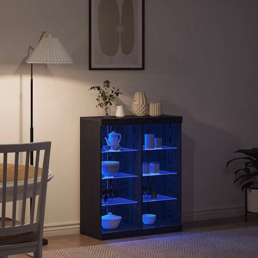Berkfield Home Modern Black Oak Sideboard with Integrated LED Lighting W/D/H: 41 x 37 x 100 cm – 5