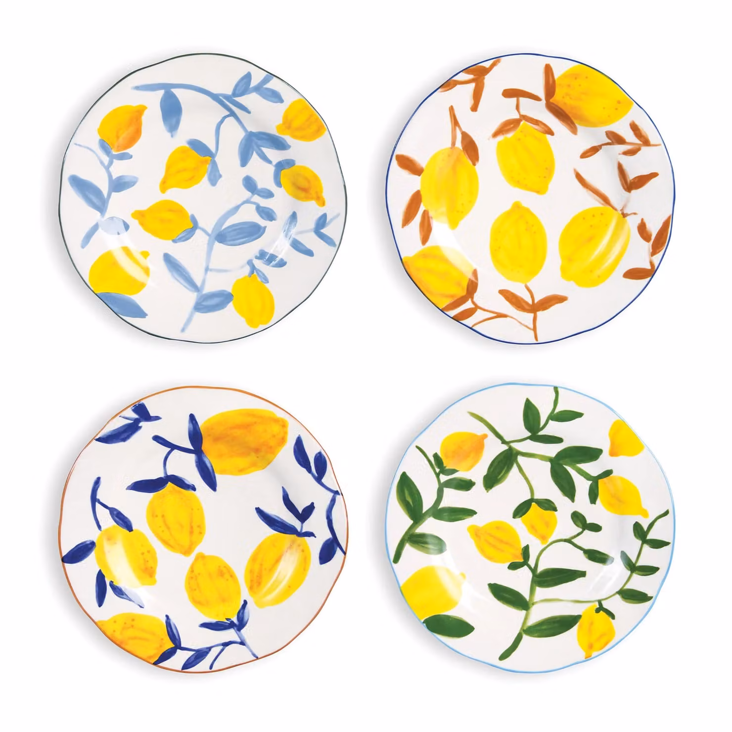 &Klevering Medium Lemon Twig Stoneware Dinner Plate Set of 4, Multicolour