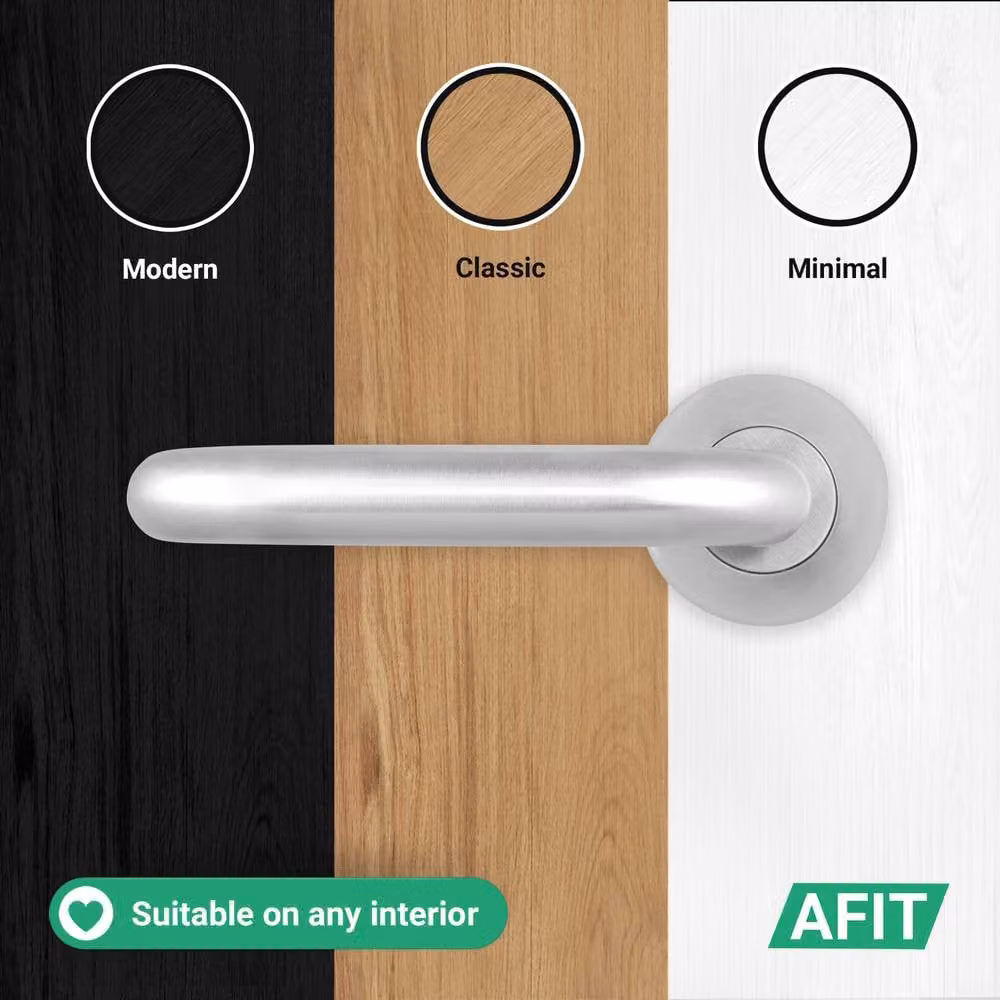 AFIT Satin Stainless Steel Return to Door Lever on Rose, 1 Pair in Silver – 4
