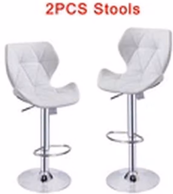 EONLION Set of 2 Modern Height Adjustable Bar Stools in White PU Leather – 1
