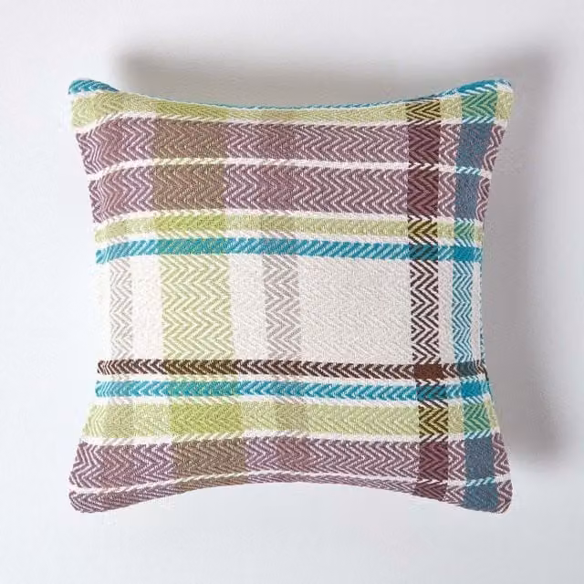 Homescapes Falun Tartan Cotton Cushion Cover, Green, W/D/H: 45 x 45 x 45 cm