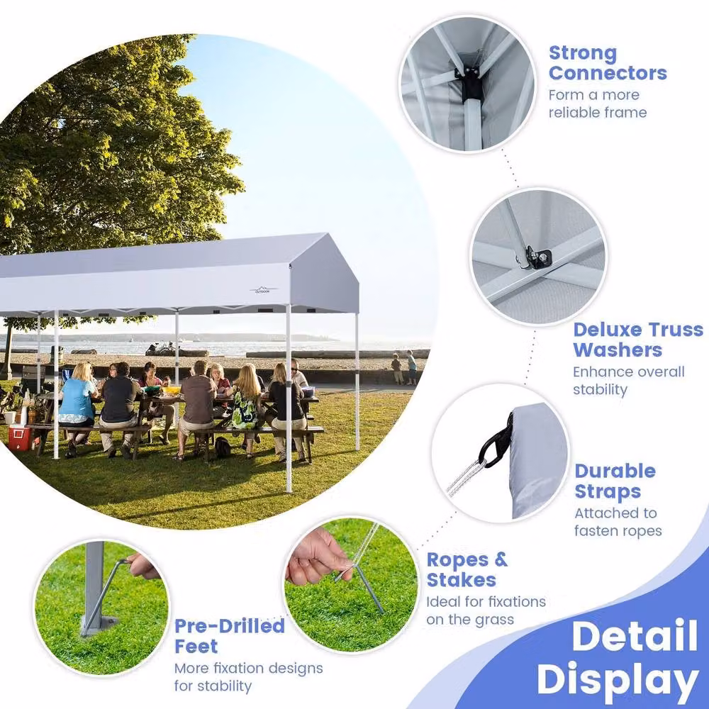 Costway White Pop-Up Canopy Party Tent and Portable Garage with Sidewalls, W: 6 m, D: 3 m, H: 2.9 m – 7