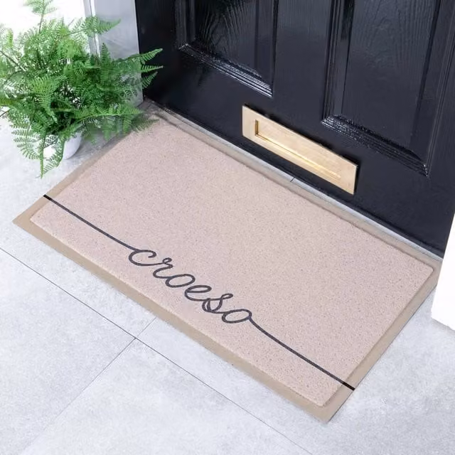 Artsy Mats Croeso Scribbly Indoor Outdoor Doormat in Beige, W: 70 cm, D: 40 cm