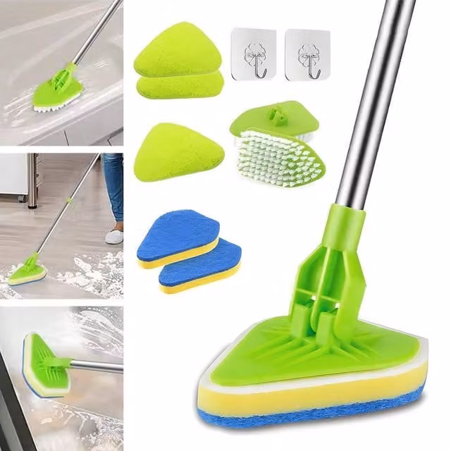 SPETLEK Multifunctional Green Bathroom Cleaning Mop Kit with Microfibre Refillable Head and Telescopic Handle