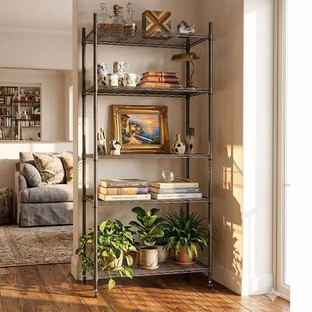 KORVIXA 5 Tier Metal Storage Shelf in Black, W/D/H: 90.7 x 35.5 x 180 cm
