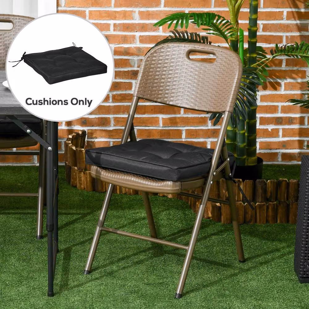 STILVORA Set of 4 Black Square Water-Repellent Polyester Garden Seat Cushions with Ties – 2