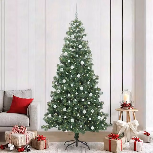 Berkfield Home Green PVC Christmas Tree with 300 LEDs and Stand, Height: 240 cm