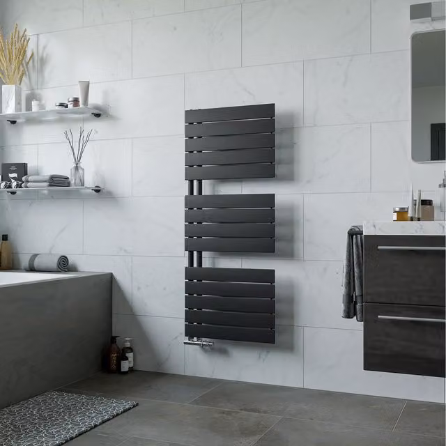 Agadon Panio UP Designer Towel Radiator in Black, H 119.5 cm x W 50 cm