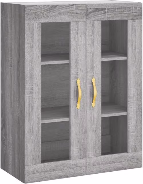 Berkfield Home Wall Mounted Cabinet in Grey with Glass Doors, W/D/H: 69.5 x 34 x 90 cm