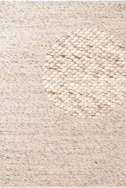 THE RUGS Lyon Handwoven Wool and Cotton Beans Round Rug in Light Beige, Diameter: 200 cm – 1