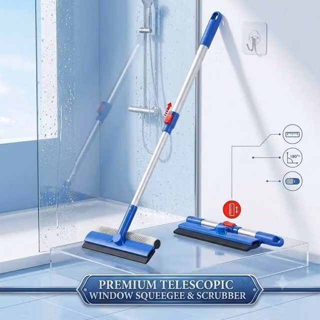 EONLION 2 in 1 Window Squeegee Cleaner with Extendable Telescopic Handle, Blue – 1